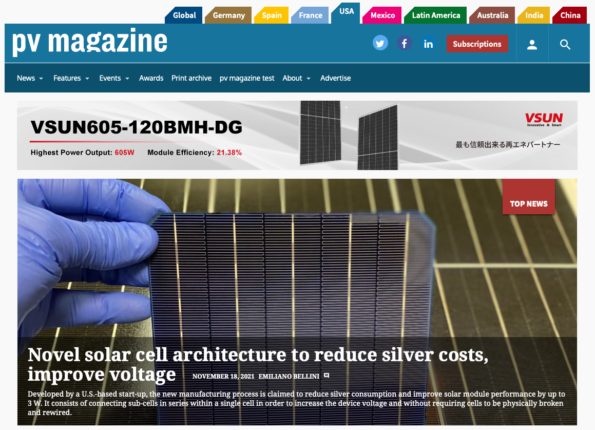 The announcement of Solar Inventions’ new patent garners wide industry media recognition