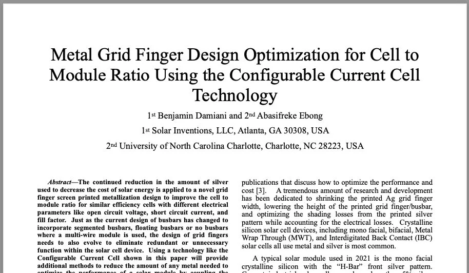 Solar Inventions co-founder Dr. Ben Damiani presents second key paper on C3 at international PV Conference, EU PVSEC